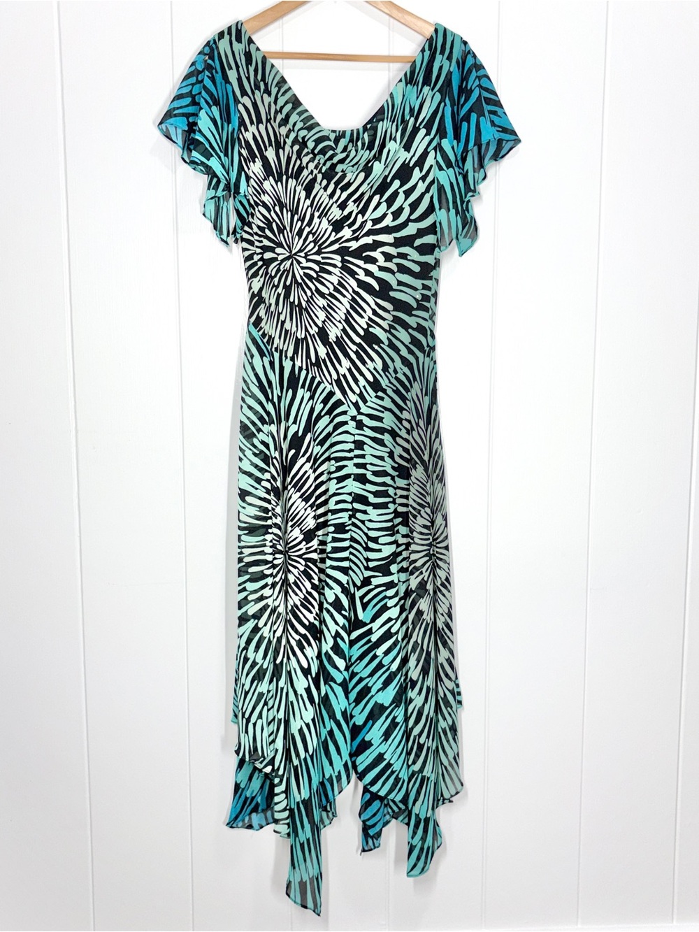 Signature by Robbie Bee Maxi Asymmetric Fairy Etherial Dress Size 16 Teal Blue